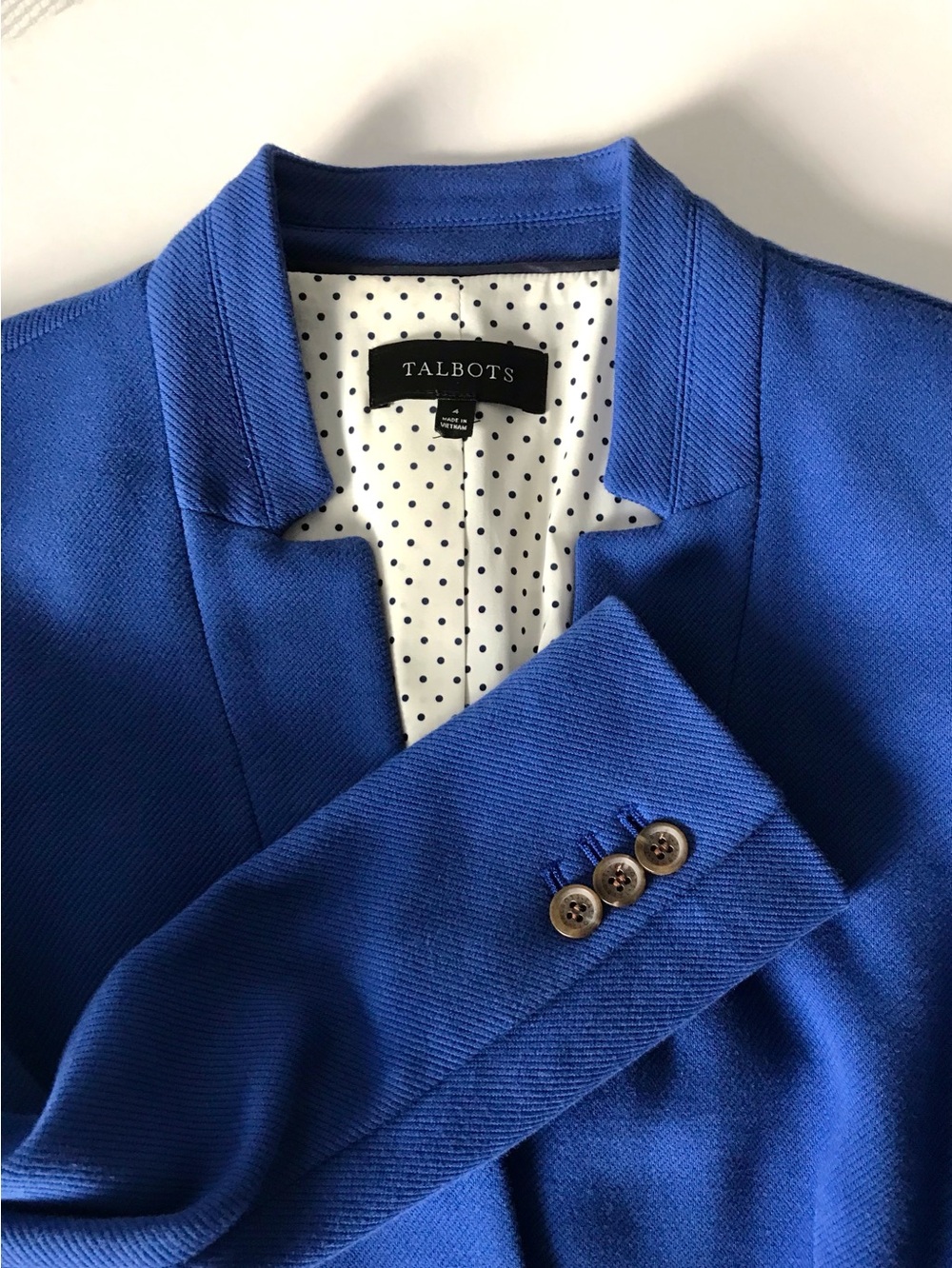 Talbots Blue Twill Blazer Inverted Collar Cotton Lined Polished Office 4